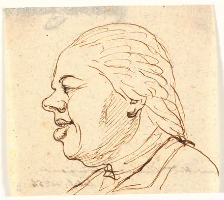 Herreportræt. Profil til venstre. Karikatur
