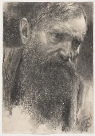 Head of a Bearded Man in Half-Profile — Adolph Friedrich Erdmann von Menzel