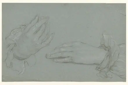 Studie van een paar handen, stekend uit manchetten, RP-T-00-451(R) — Unknown artist
