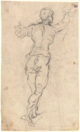 Jacopo Tintoretto, A Striding Youth with His Arms Raised, Seen from Behind, c. 1579, NGA 55499 — Jacopo Tintoretto