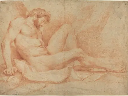 Andrea Sacchi, Academic Nude Study of a Seated Male, NGA 53403