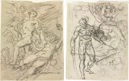 Orpheus and Eurydice (recto); Figure Studies (verso) — Jean-Honoré Fragonard