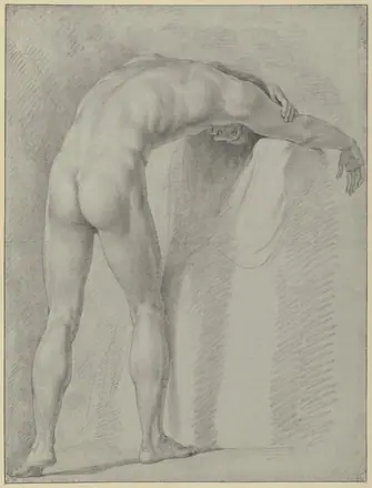 Staand mannelijk naakt, voorover gebogen, van achteren gezien, RP-T-00-2098 — Unknown artist
