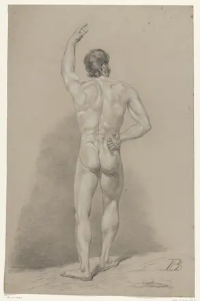 Staand mannelijk naakt met opgeheven arm, van achteren gezien, RP-T-FM-309 — Unknown artist