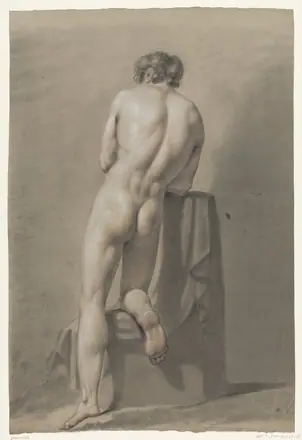 Mannelijk naakt knielend op een blok, van achteren gezien, RP-T-FM-301(R) — Unknown artist