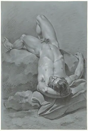 Studie van mannelijk naakt, achterover liggend op de rug, RP-T-FM-178 — Unknown artist