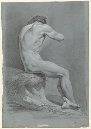 Studie van zittend mannelijk naakt, van opzij gezien, naar rechts, RP-T-FM-180 — Unknown artist