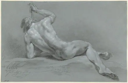 Studie van mannelijk naakt, op de rug gezien, zich oprichtend, RP-T-FM-179 — Unknown artist