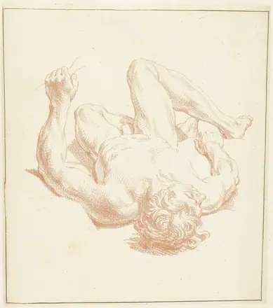 Studie van mannelijk naakt, liggend op de rug, in het verkort weergegeven, RP-T-1942-154 — Unknown artist
