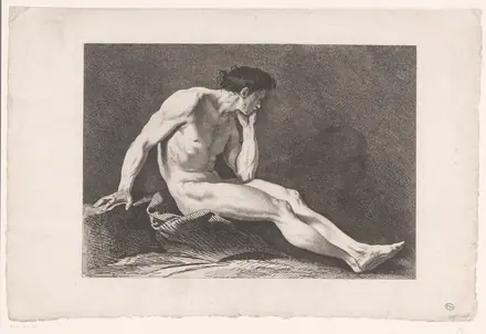 Academische studie van zittend mannelijk naakt, RP-P-2014-14-5 — Unknown artist
