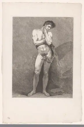 Academische studie van een staand mannelijk naakt, RP-P-2014-14-6 — Unknown artist
