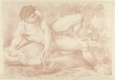 Liggend mannelijk naakt met gebolde wangen, RP-T-FM-188 — Unknown artist