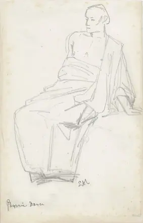 Studie van een zittende figuur Phyrric Danse (titel op object), RP-T-1989-174 — Unknown artist